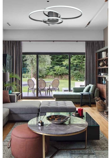 Sole Gri Renk Salon - Mutfak - Hol Beyaz Led 3 Lü Avize Gri