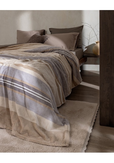 Mozel Çift Kişilik Welsoft Baskılı Battaniye - Bej/gri 8684427292341 Çok Renkli