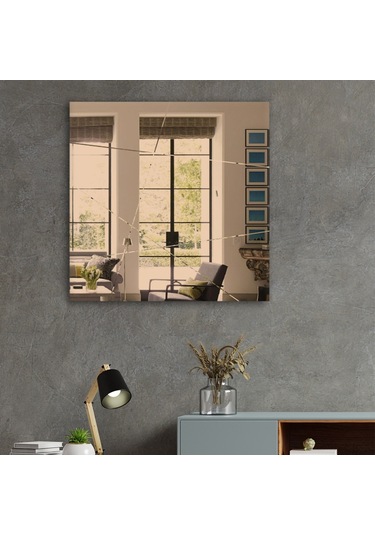 Ayna | Bronz Ayna | Tasarım Kanallı - Kare Ayna | 60Cm X 60Cm Bronz