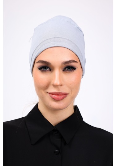 Kaymayan Silikonlu Dikişsiz Bone Açık Gri - Kaymaz Kadın Tesettür Bağlamalı İç Bone Açık Gri