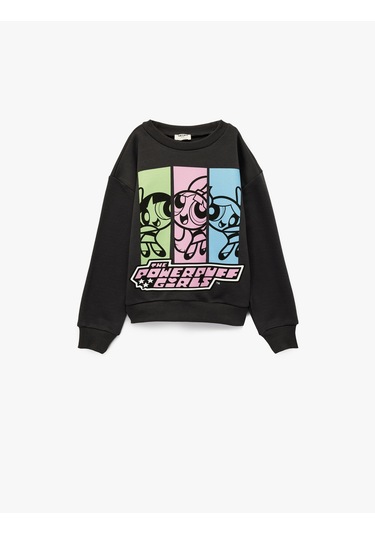 Koton Şardonlu Uzun Kollu Bisiklet Yaka Lisanslı Powerpuff Girls Oversize Sweatshirt Antrasit 6wkg10444ak Antrasit