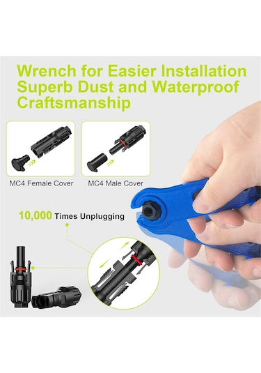 Xurunkeji 10 Çift Güneş Konnektörü, 20 Adet Güneş Paneli Kablo Konnektörü Adaptörü Erkek/dişi Ip68 1000v 30a 2 Anahtar 10awg