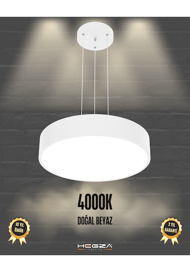 Drum 40cm Beyaz Kasa, Doğal Beyaz Işık Modern Sarkıt Led Avize Beyaz