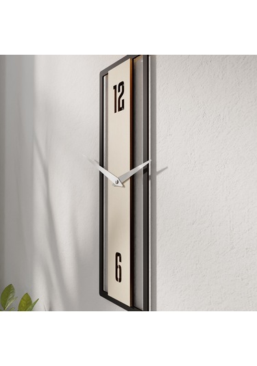 Dekoratif Minimal Dikdörtgen Duvar Saati Siyah - Krem