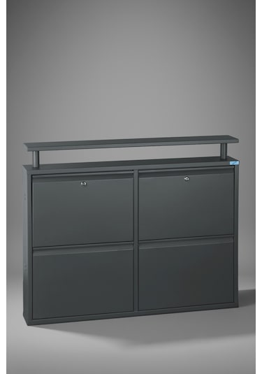 Lıccıa Metal Ayakkabılık 2 Li Yatay Kilitli Model Antrasit