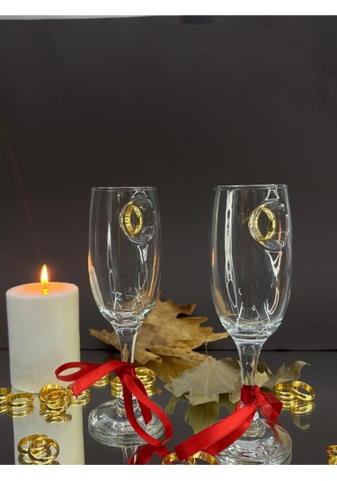 Şampanya Kadehi Yüzük Figürlü 2'li Şeffaf
