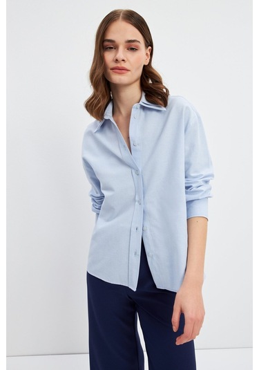 Stella Pulvis Mavi Çift Yaka Detaylı Oxford Gömlek Mavi