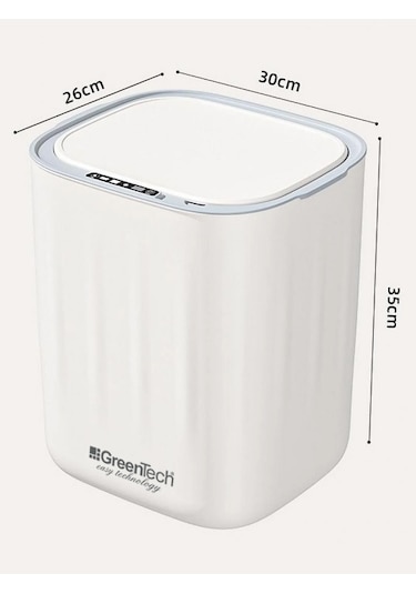 Greentech Sensörlü 28 Litre Çöp Kovası Şarj Edilebilir Lityum Pilli / Gt-sc07 B Beyaz