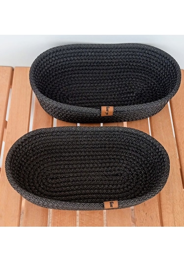 2'li Ev Banyo Oval Hasır Sepet Antrasit Jüt Kordon İp Örme Dikiş Çok Amaçlı Havlu Düzenleyici Organizer Antrasit