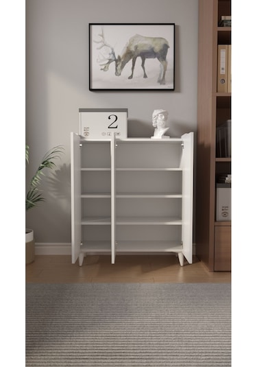 İliana 3 Kapaklı 4 Raflı Çok Amaçlı Dolap, Banyo Dolabı, Mutfak Dolabı Beyaz