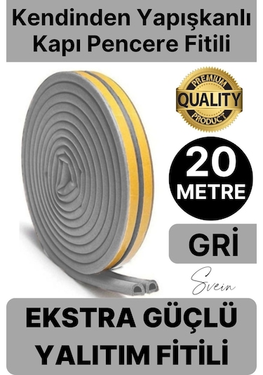 1. Sınıf Gri Kapı Pencere Soğuk Toz Geçirmez İzolasyon Fitili Yapışkanlı Isı Yalıtım 2x10 20 Mt Diğer