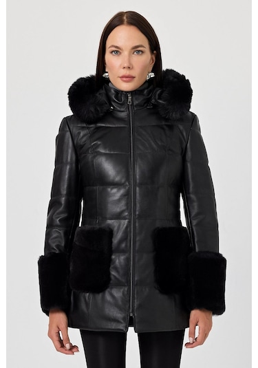 Natalina Siyah Deri Mont Siyah