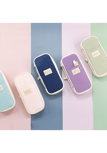 Angoo Macaron Çift Katmanlı Geri Çekilebilir Büyük Kapasiteli Kalem Kutusu Kırtasiye Kutusu Yeşil