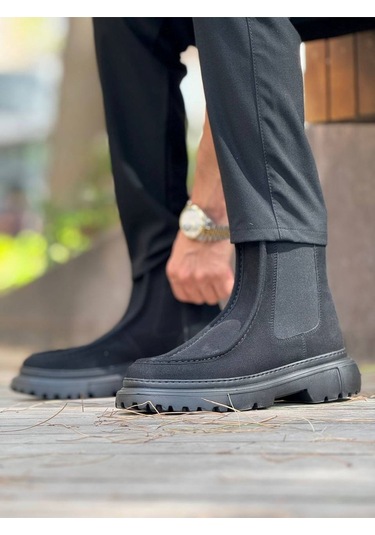 Pabucmarketi Fermuarlı Erkek Düz Bot Siyah Süet Çok Renkli