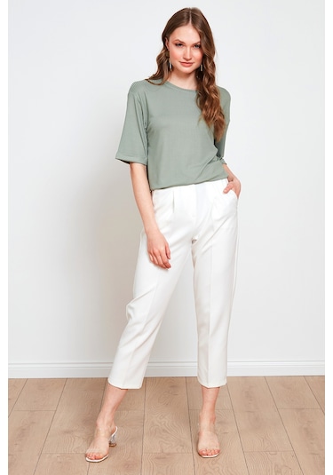 Lela Oversize Bisiklet Yaka Yırtmaç Detaylı Bayan Bluz 5869000 Çağla
