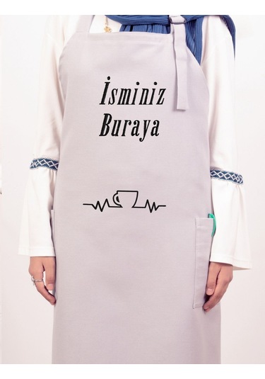 Mutfak Önlüğü Kişiye Ve İsme Özel Nakışlı Mutfak Önlüğü Fincan Farklı Renkler Gri
