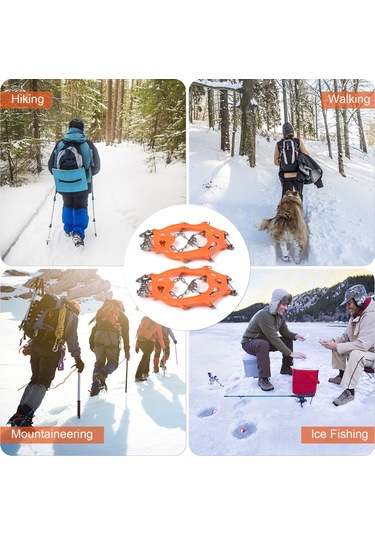 Wezone Paslanmaz Çelik 24 Dişli Buz Tırnağı - Kar Buz Kaydırmaz Ayakkabı Aksesuarı Portakal