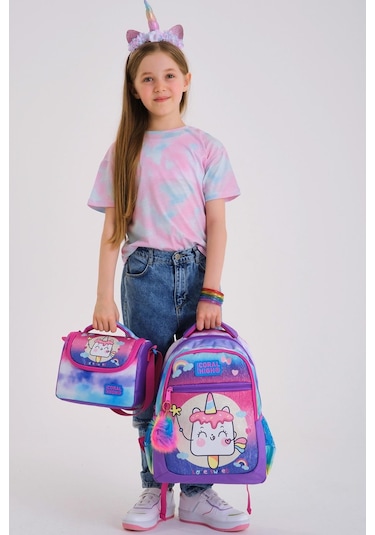 Coral High Kids Renkli Batik Unicorn Dondurma Desenli Okul Çanta Seti Set0123480