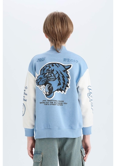 Defacto Erkek Çocuk Baskılı Kolej Yaka Bomber Hırka D9832a825spbe316 Mavi