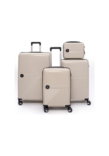 4 Lü Valiz Seti Elatae Exclusive Pro Polipropilen Kırılmaz Büyük - Orta - Kabin Boy Ve Makyaj Bej - Antrasit 5239
