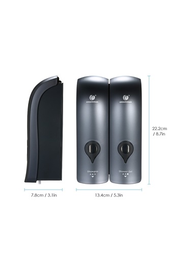 Xindoker Çift Başlı Duvar Sabunluk - Şampuan & Duş Jeli Dispanseri, 300ml, Deliksiz Montaj, Gri Cd-2049c Gri