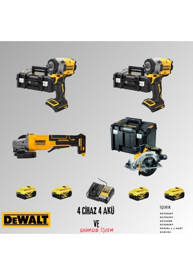 Dewalt DCF922NT + DCF922NT + DCG408N + DCS565NT 4 Adet 5 Amper Akü + Şarj Aleti Set