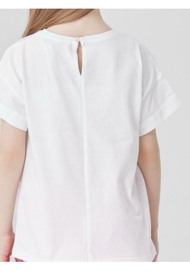 Escabel Kız Çocuk Pamuklu Çiçek Baskılı T-shirt-14028 Ekru