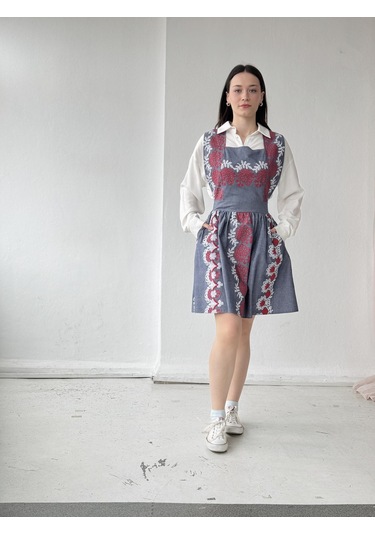 Retrobird Mandy Nakış Detaylı Kısa Jile Elbise Kadın İndigo-13901 Indigo