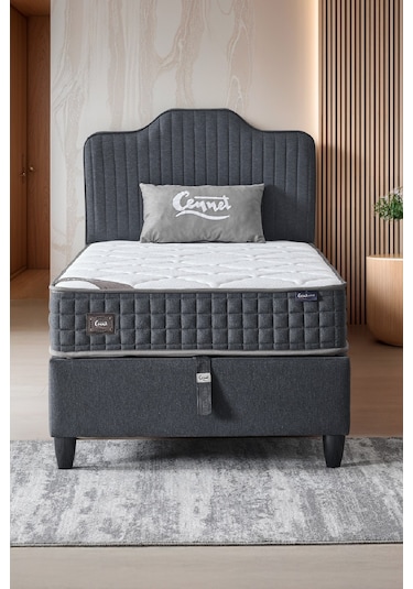 Menekşe Tek Kişilik Sandıklı Baza Antibakteriyel Ortopedik Paket Yaylı Yatak 3 Lü Set 90 x 190