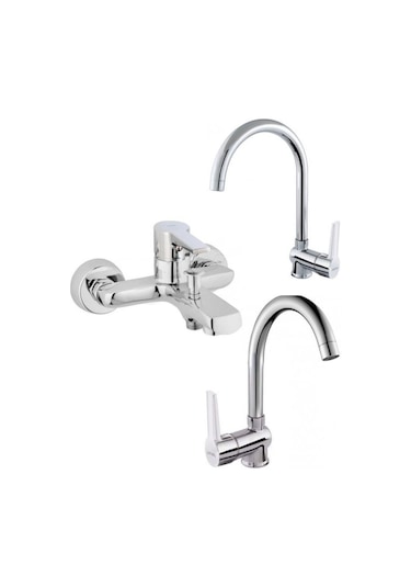 Penta Agena Serisi Lavabo + Eviye + Banyo Bataryası - U Boru Krom