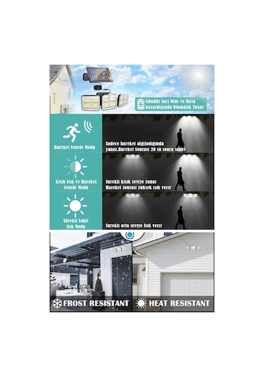 Technojet 122 Ledli Solar Güneş Enerjili Kumandalı Hareket Sensörlü Bahçe Aydınlatma Sokak Lambası Çok Renkli