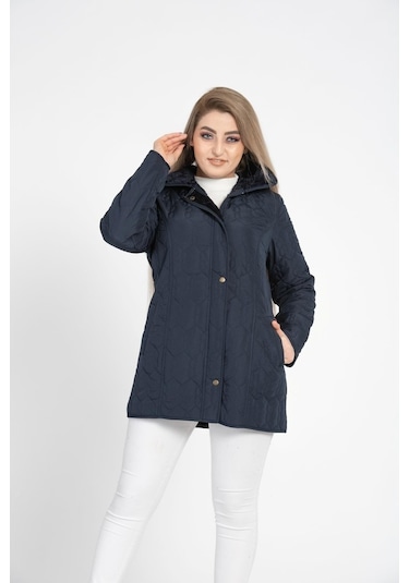 Vetre Kadın Kapitone Mont (75 Cm) Lacivert Büyük Beden 1014 Çok Renkli