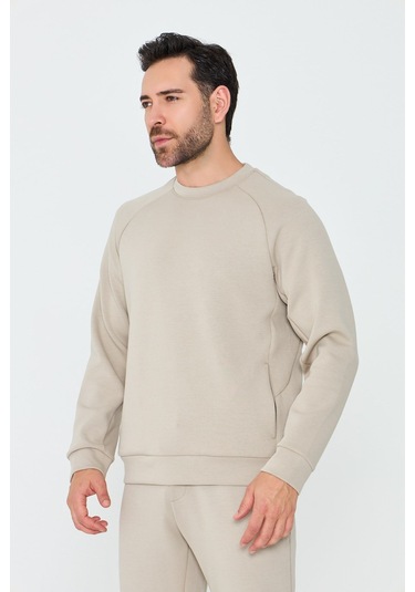 White Stone Bej Pamuklu Erkek Basic Sweatshirt Beıge