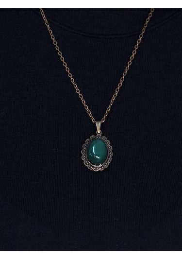 Doğal Taş Yeşil Akik Doğal Taşlı Kadın Doğal Taş Otantik Kolye Euk27bya Yeşil