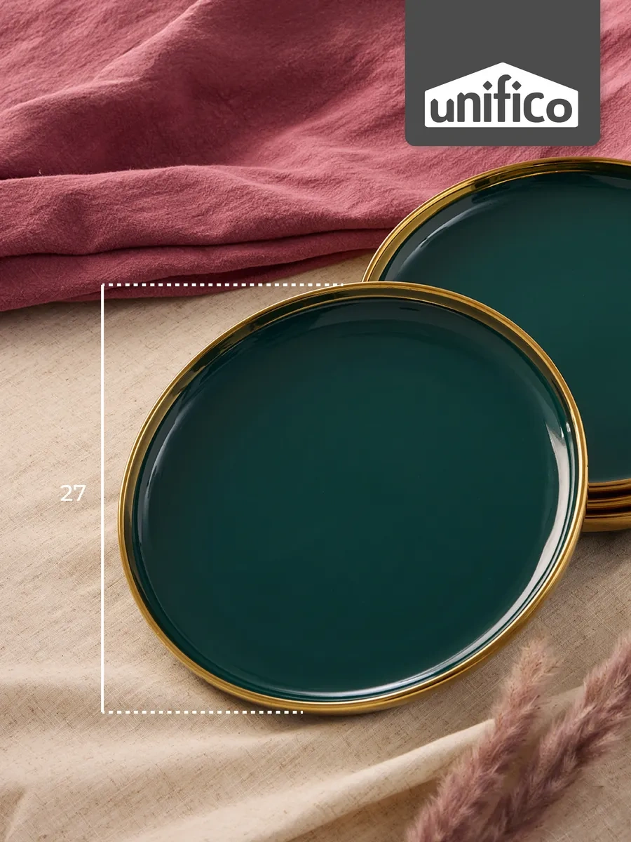 Unifico Elettra Verde 27 Cm Altın Kenarlı Yemek Tabağı Seti 296145799 Yeşil
