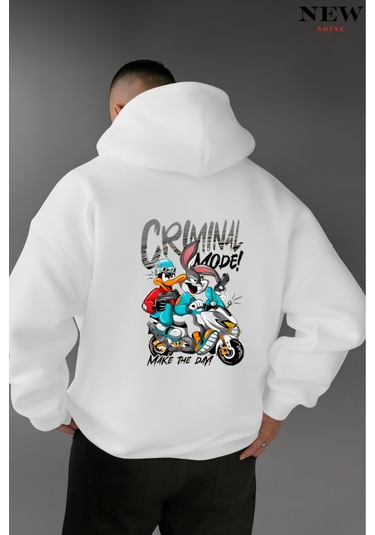 Criminal Mode Baskılı Sweatshirt Beyaz