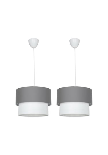 2 Katlı Pasta Avize 2 Adet Antrasit Beyaz Kumaş Sarkıt Pav57 Gri