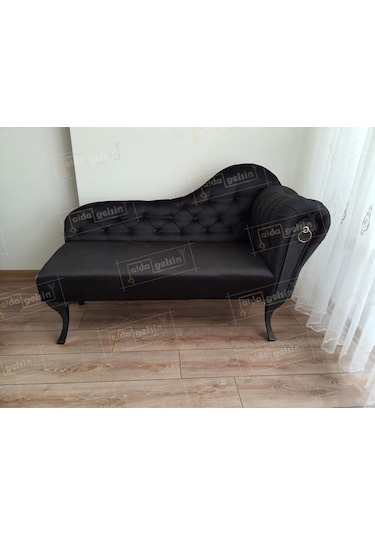 Ters Kol Dekoratif Bihter Koltuk Josefin Puf 110 Cm Siyah Ayak Turkuaz