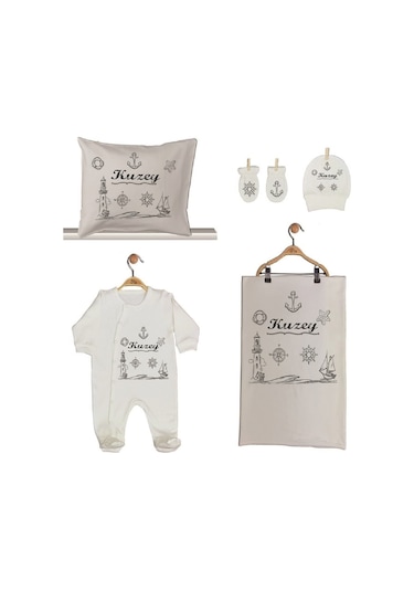 Pia Baby Gl 1928-02 İsme Özel Beşli Tulum Set Krem