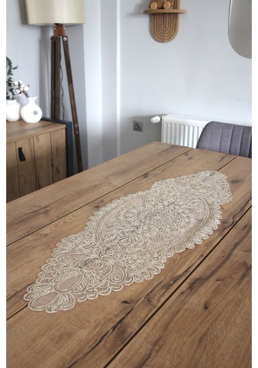 Simli Dantel Kordon Örme Detay Masa Runner Fiskos Örtüsü 100x35 Cm2007-dantel 001