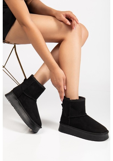 Suins Soule Model İçi Komple Kürklü Cırtlı Siyah Taba Ten Kadın Bot Siyah