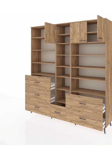 Hyperion Dolap 17 Raflı 6 Çekmeceli 3 Kapaklı 220x44x243 Çam-çam/çam Atlas Çam/atlas Çam