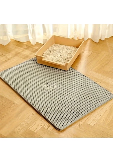 Honeybeeshop Siyah 70x120 Ekstra Büyük Çift Katmanlı Kedi Kumu Matı Eva Malzeme Sıçrama Önleyici Ve Sızdırmaz Tasarım