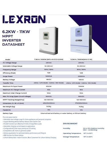 Lexron 6.2kw Mppt 120-500v Pv Input 100a Mppt Inverter