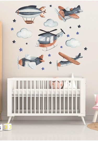 Lacivert ve Mavi Hava Taşıtları Çocuk Odası Sticker