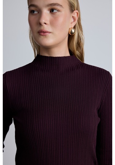 Yüksek Yaka Triko Bluz Vişne Vişne