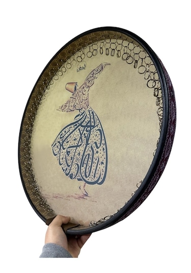 Erbane Bendir - İran Arbani Üst Kalite Sarı Mevlana Desenli 55cm