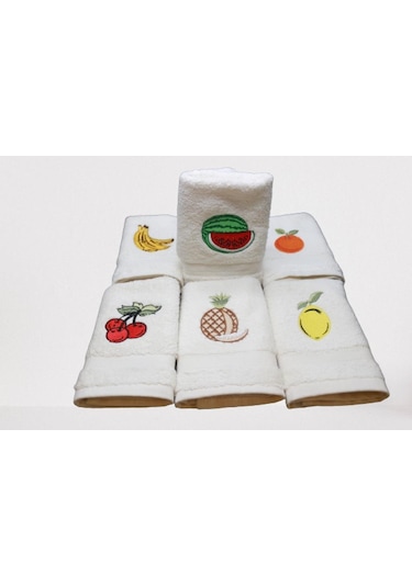30x30 Cm 6 Ad. Meyve Desen Nakışlı Kutulu Peçete Mutfak Havlu Set