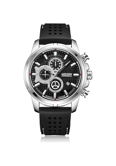 Yunboo Megir 2101 Erkek Kol Saati - Kuvars Hareketli, 3atm Su Geçirmez, Büyük Ekran, Takvim, Kronometre, Silikon Kordon, Siyah Kadran Ve Kasa Çok Renkli