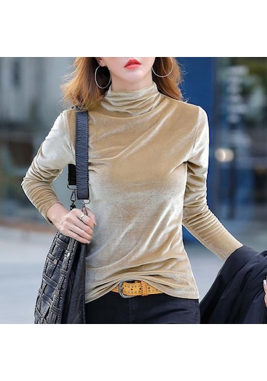 Siyah Temel Üst Esnek Soğuk Geçirmez Anti-boncuklanma Kadın Kadife Saf Renk Dip Gömlek Streetwear Siyah